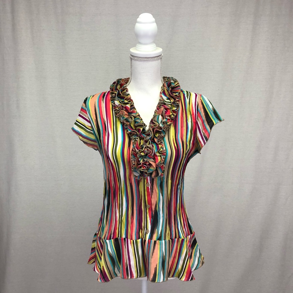 East 5th Striped Ruffle Peplum Blouse